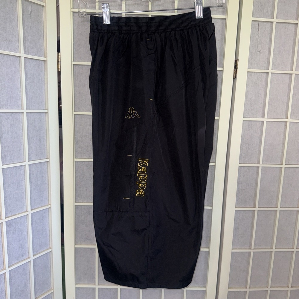 Vintage Y2K Kappa 3/4 Long Baggy Shorts Black Yellow Mens Fits Like XS/S Flawed